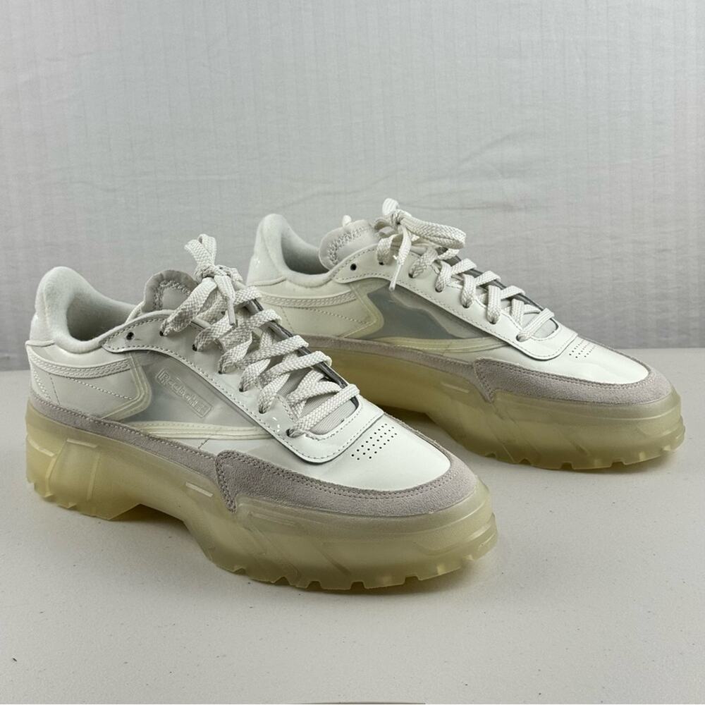 Reebok Cardi B Club C Chalk White Patent Leather Chunky Sneakers Size 10 EUR 41